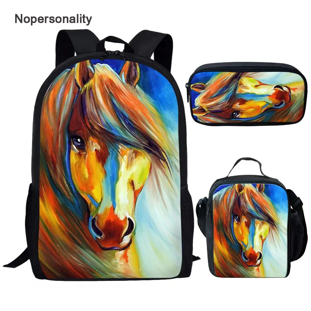 

Nopersonality картина Crazy Horse печати Школьный рюкзак для детей, крутая 3d Детский рюкзак комплекты начальной школы для мальчиков дев