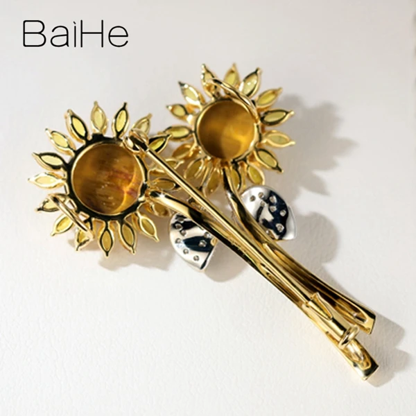 BAIHE Solid 14K белый+ желтое золото натуральные бриллианты+ тигровый глаз+ цаворит+ желтый Sapphirs прекрасный ювелирный подарок кулон/брошь
