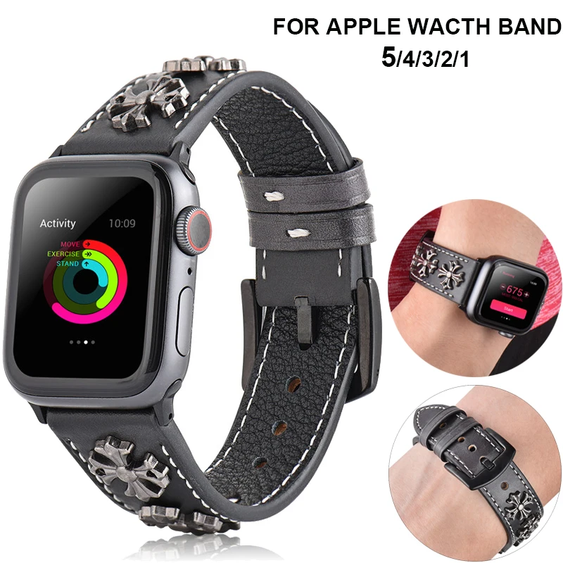 Кожаный браслет ремешок для наручных часов Apple Watch 5/4 группа 44/40 мм заклепки Стиль