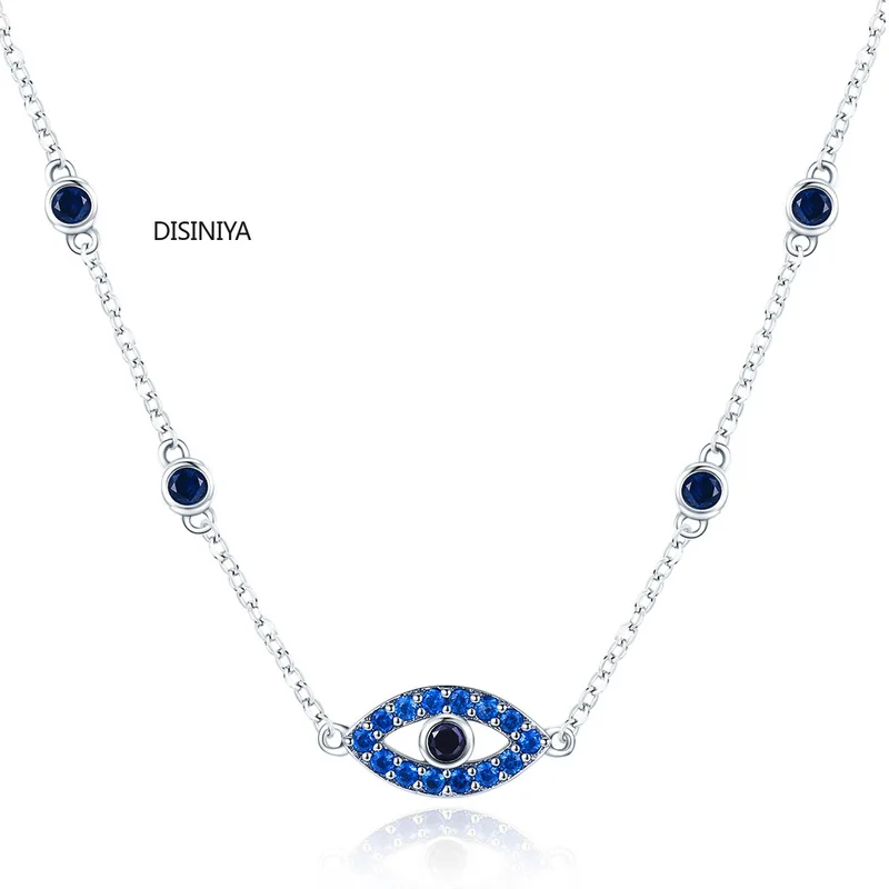 

DISINIYA Real 925 Sterling Silver Guardian Lucky Eye Blue CZ Chain Pendant Necklaces for Women Sterling Silver Jewelry SCN47300