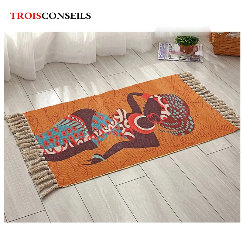 2020 Ретро богемный ручной тканый хлопковый льняной ковер для кровати