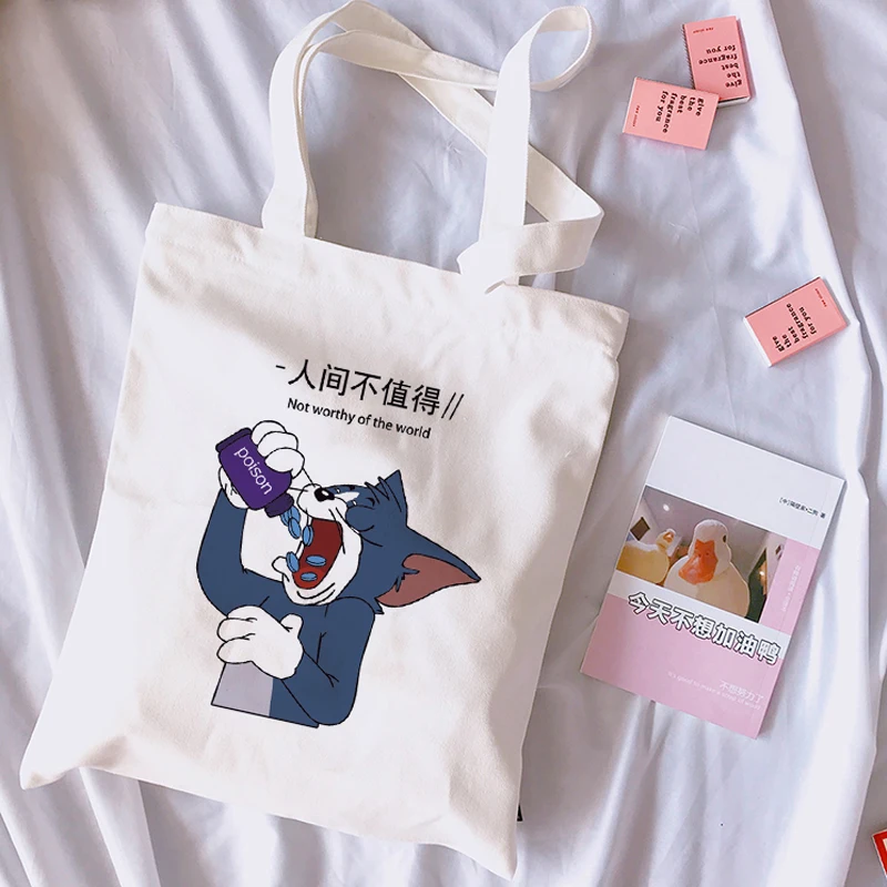 FIX ME Tom Cat Повседневный милый рисунок единорога холст большой емкости веселое Harajuku Ins Princess женские сумки на плечо для колледжа - Цвет: 2