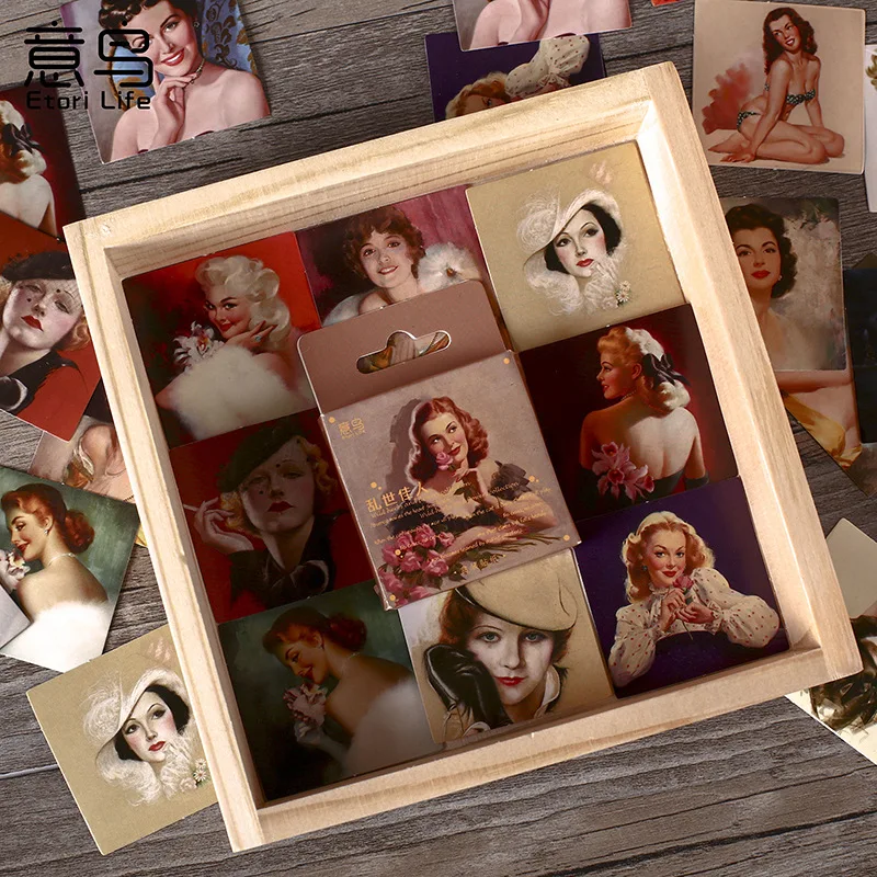 

46 Pieces Boxed Stickers Gone With The Wind Beauty Retro Creative Scrapbooking Self-Adhesive Stickers Decorative Sealing Sticker