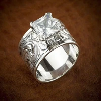 classic silver color carved pattern inlaid white cubic zircon mens ring for female party jewelry accessories size 5 10