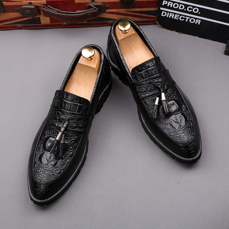 Туфли мужские с кисточками Воловья кожа без застежки лоферы обувь для