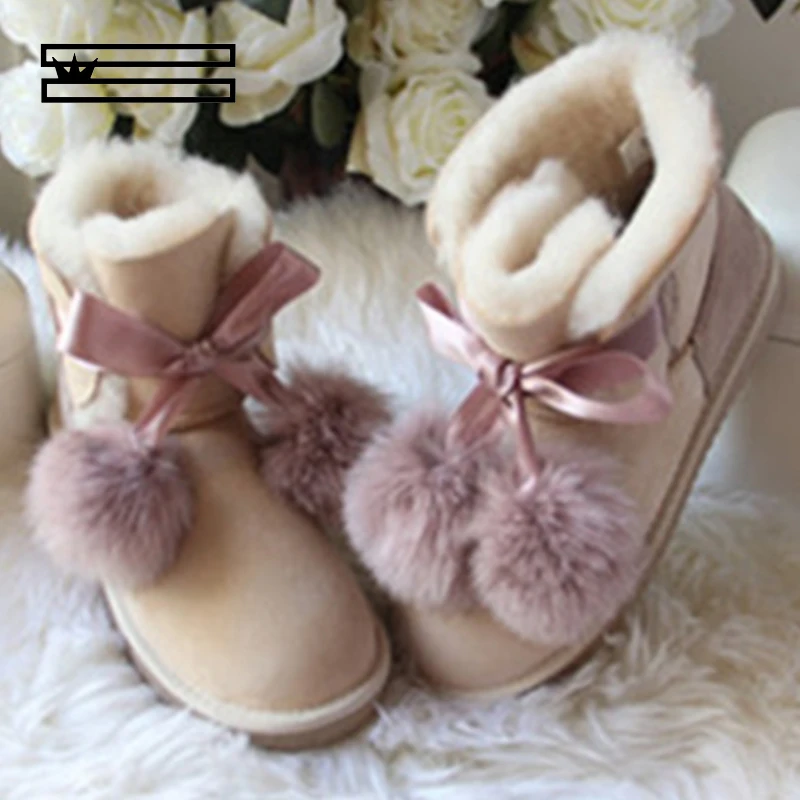 SHUANGGUN Free shipping! New Brand Natural Sheepskin Leather snow boots for women Real Wool inside lady winter warm Boots