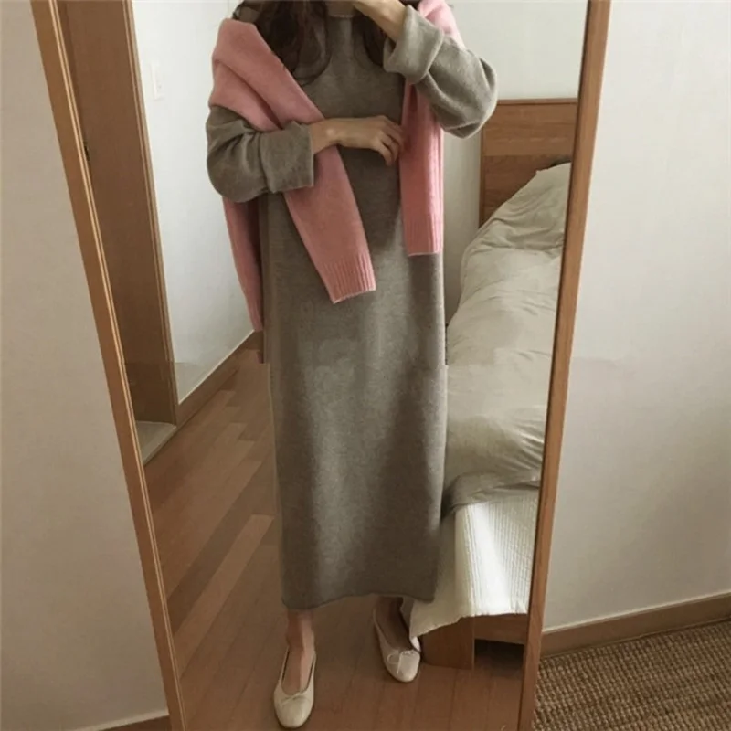 Кашемировое шерстяное зимнее платье женское плотное Трикотажное вечернее