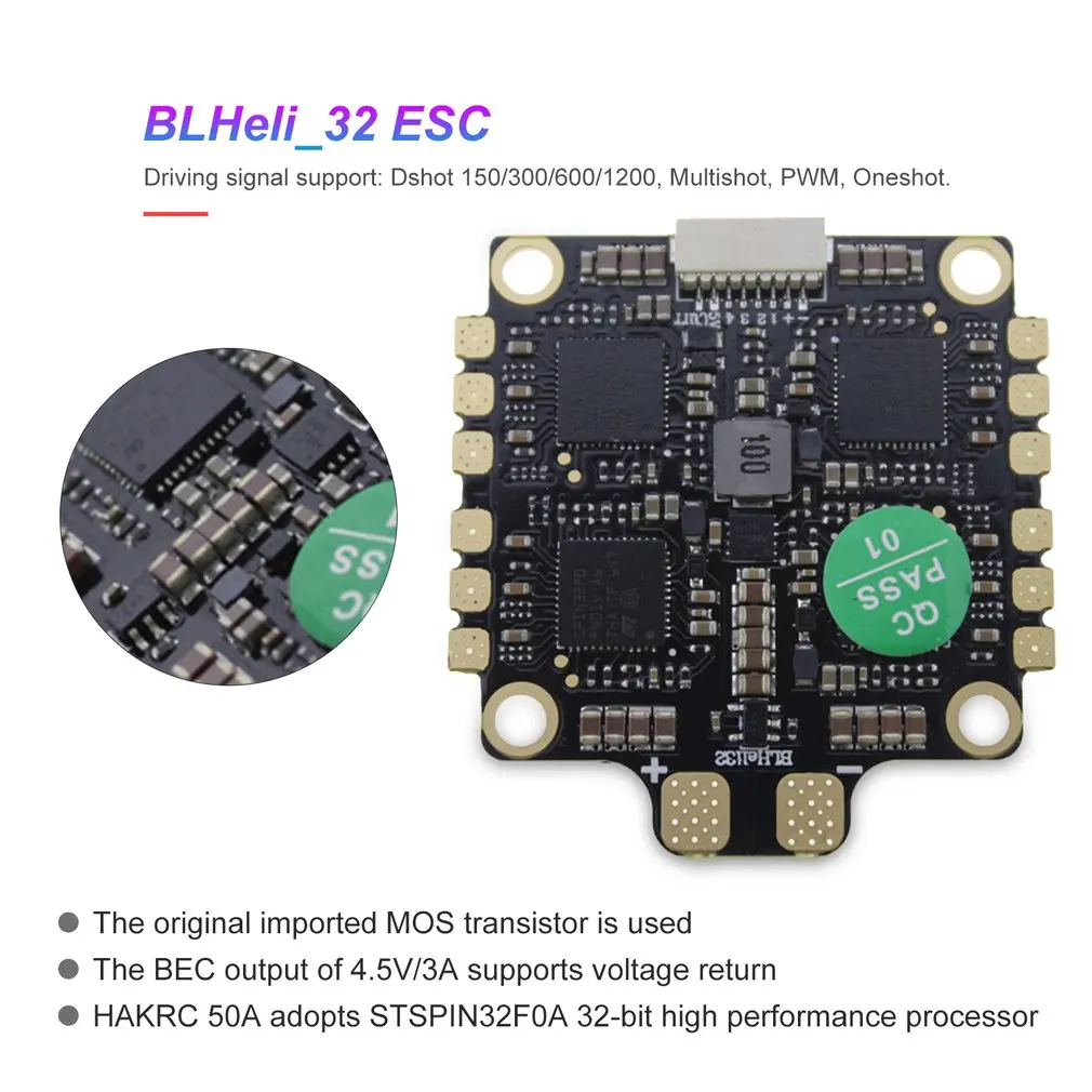 HAKRC ESC 4-в-1 50A с диагональю экрана 3-6S BLHeli_32 5V 3A BEC Dshot1200 мини Размеры ESC для DIY небольшой гоночный Дрон с видом от первого лица с отводом тепла