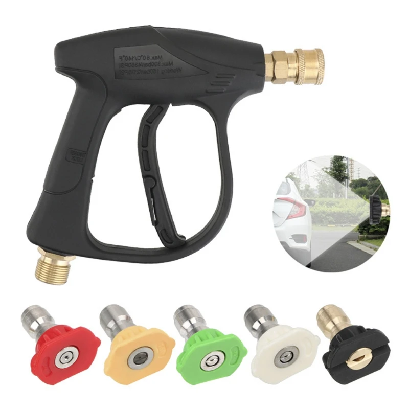 

Car Power Washer High Power Cleaning Tool with 5 Quick Connect Copper Nozzles M22 Hose Connector