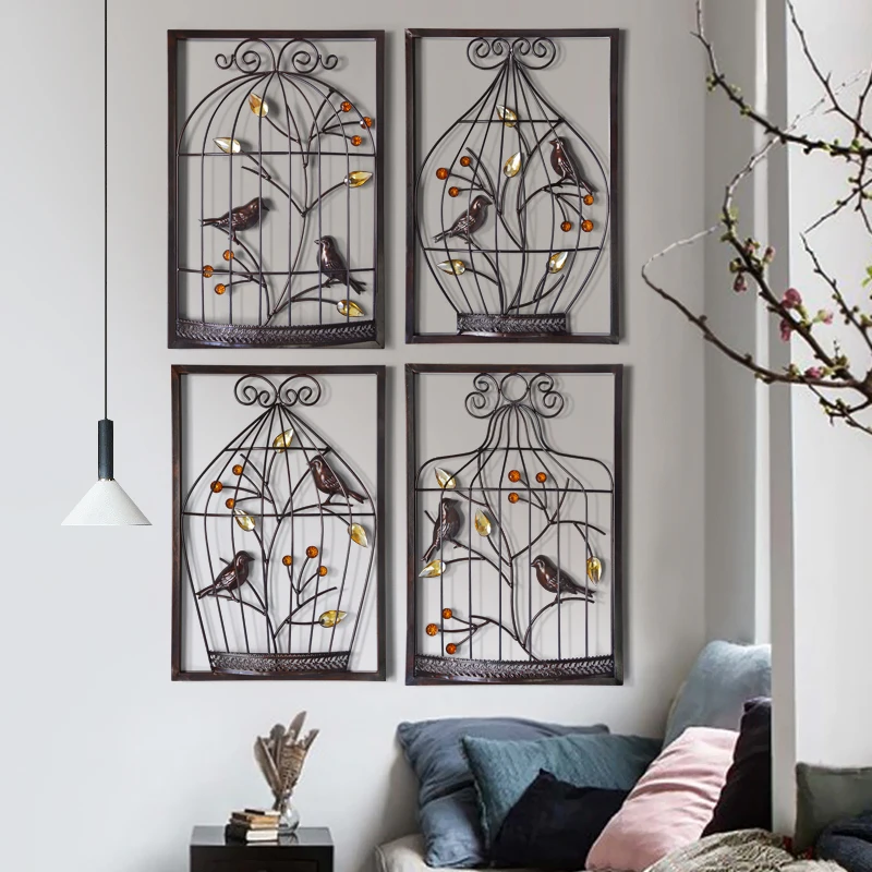 Птица цветок железная клетка Настенная роспись креативная домашняя мебель