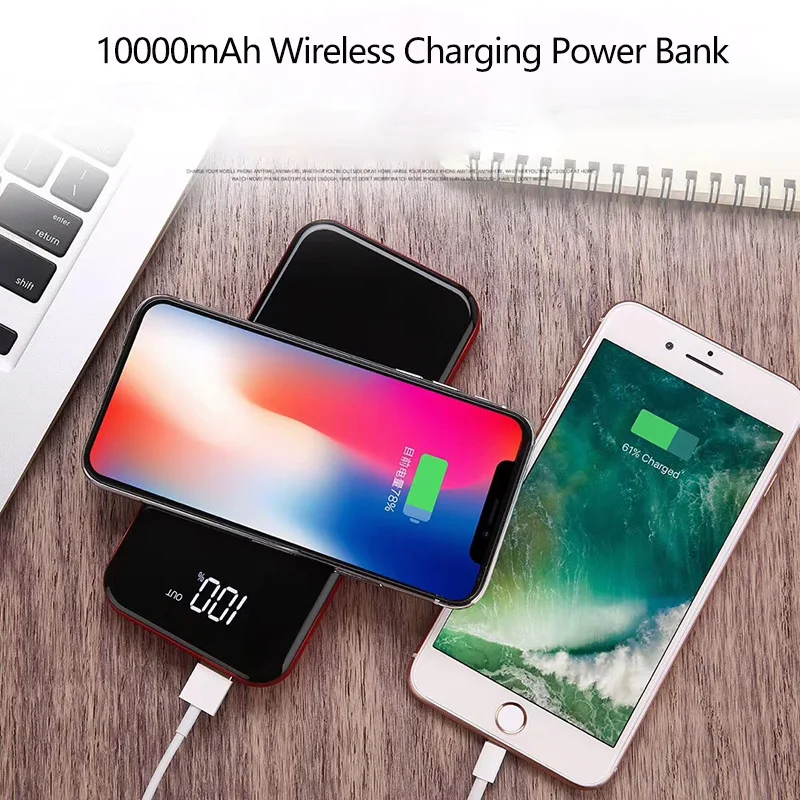 10000 мАч Qi Беспроводное зарядное устройство Power Bank внешний аккумулятор Powerbank Type c USB