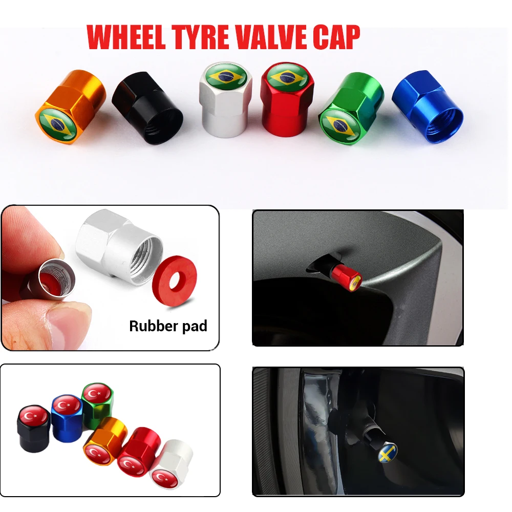 

4PCS Metal Emblem National Flag Wheel Tire Valves Tyre Air Caps Case For Toyota Volkswagen Mercedes Benz Cadillac Auto General