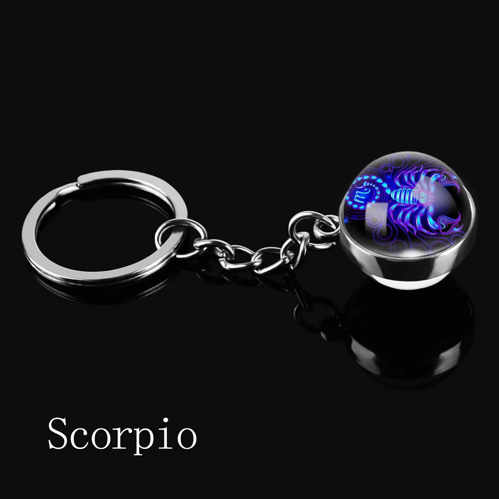 Scorpio Знак зодиака брелки 12 Созвездие Лев Дева весы скорпион кулон «Стрелец» двойное лицо брелок держатель для ключей день рождения - Цвет: Scorpio