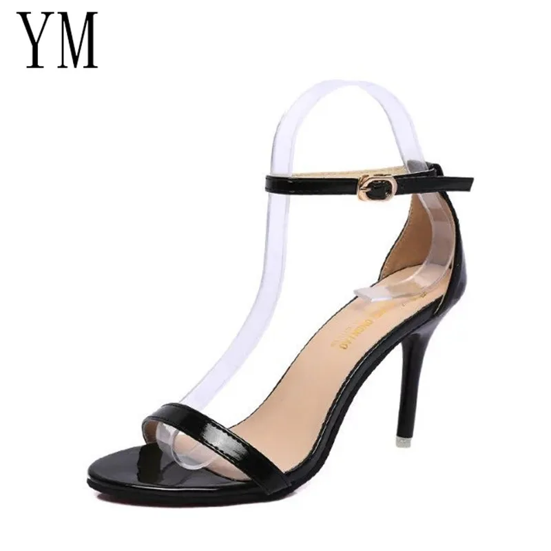 Женские туфли лодочки на тонком каблуке 9 см босоножки с ремешком щиколотке