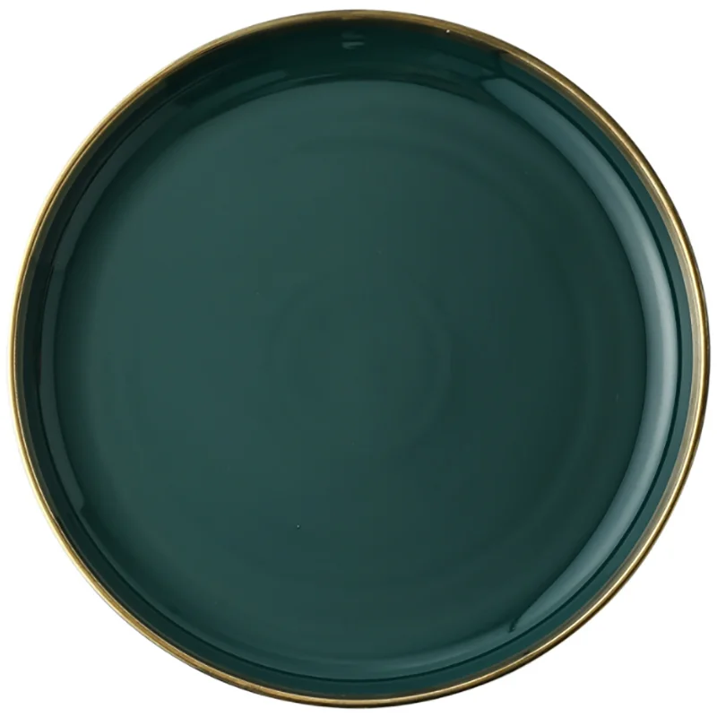 Темно-зеленый набор посуды с золотой инкрустацией керамические блюда для стейка