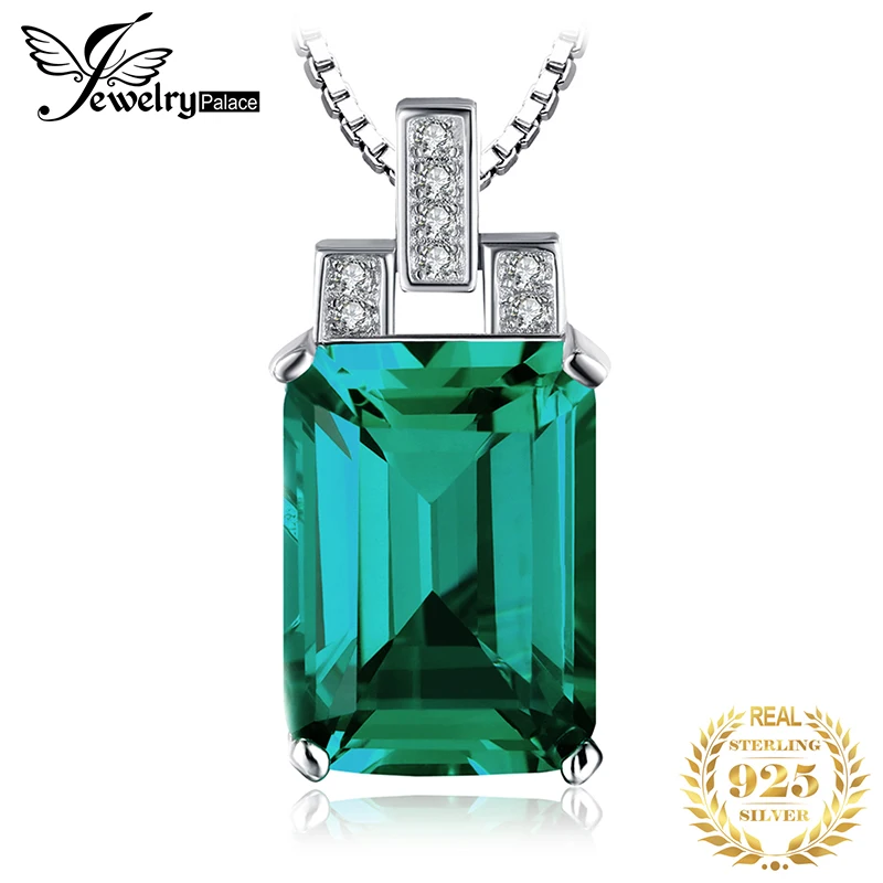 

Jpalace 6ct Simulated Nano Emerald Pendant Necklace 925 Sterling Silver Gemstones Choker Statement Necklace Women No Chain