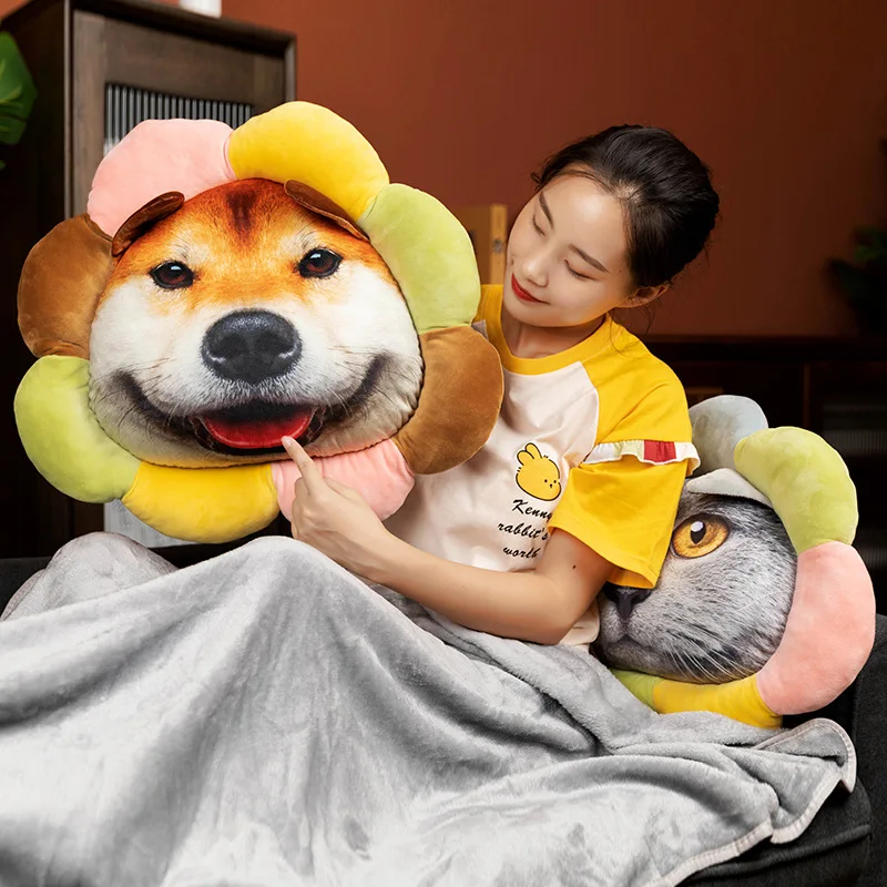 

Мягкая красочная набивная Подушка-одеяло в виде животного, 55 см, милая плюшевая игрушка-собака, кошка для детей, мультяшный подарок