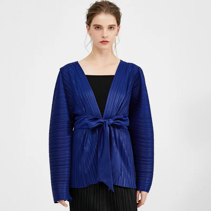 LANMREM однотонное Плиссированное женское пальто с v-образным вырезом на талии 2020