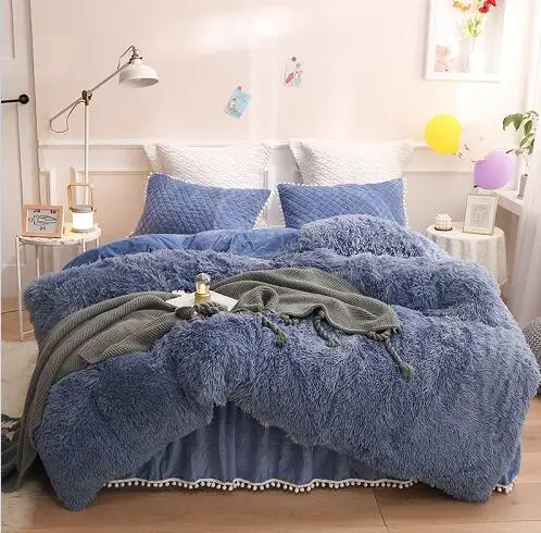 bedding set 6 Роскошные Плюшевые с длинным ворсом, пододеяльник набор стеганый помпонами и бахромой оборками плоский лист н Постельное белье близнец полный queen King 4/6 шт - Цвет: bedding set 6
