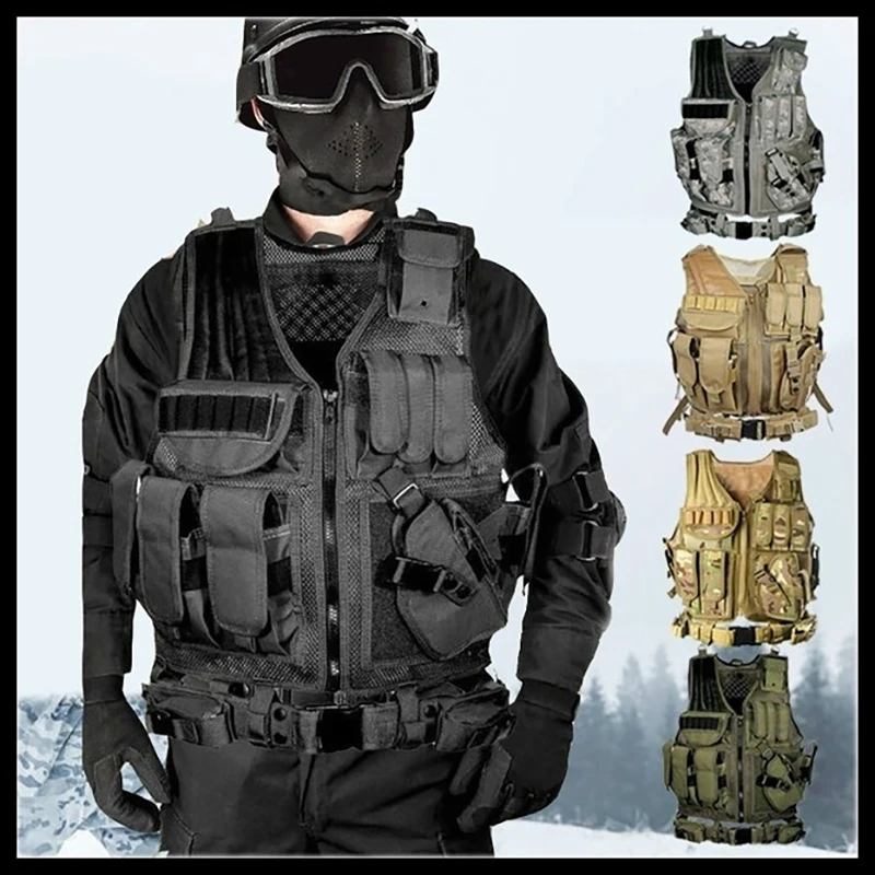 Adjustable Tactical Molle Vest Military Training CS Multi-pocket Airsoft Hunting Paintball Combat Armor Accessories Detachable