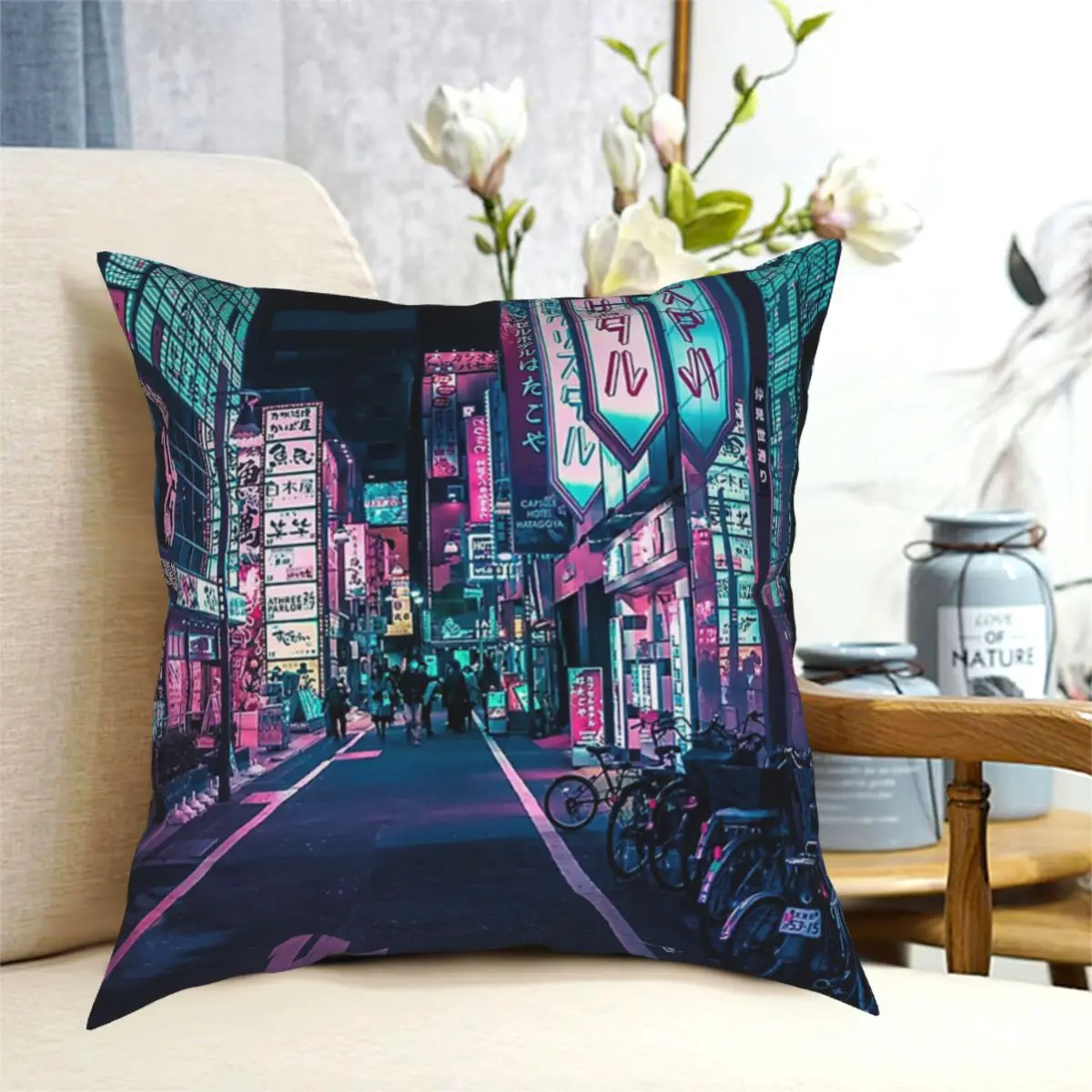 

Light Blue Tokyo - A Neon Wonderland FloorPillow Cushion Cover Decorative Pillowcases Case Home Sofa Cushions 40x40,45x45cm