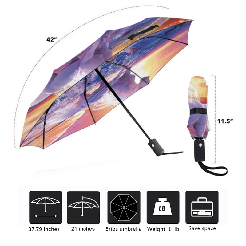 Прочные ветрозащитные автоматические зонтики тройного сложения зонтик от