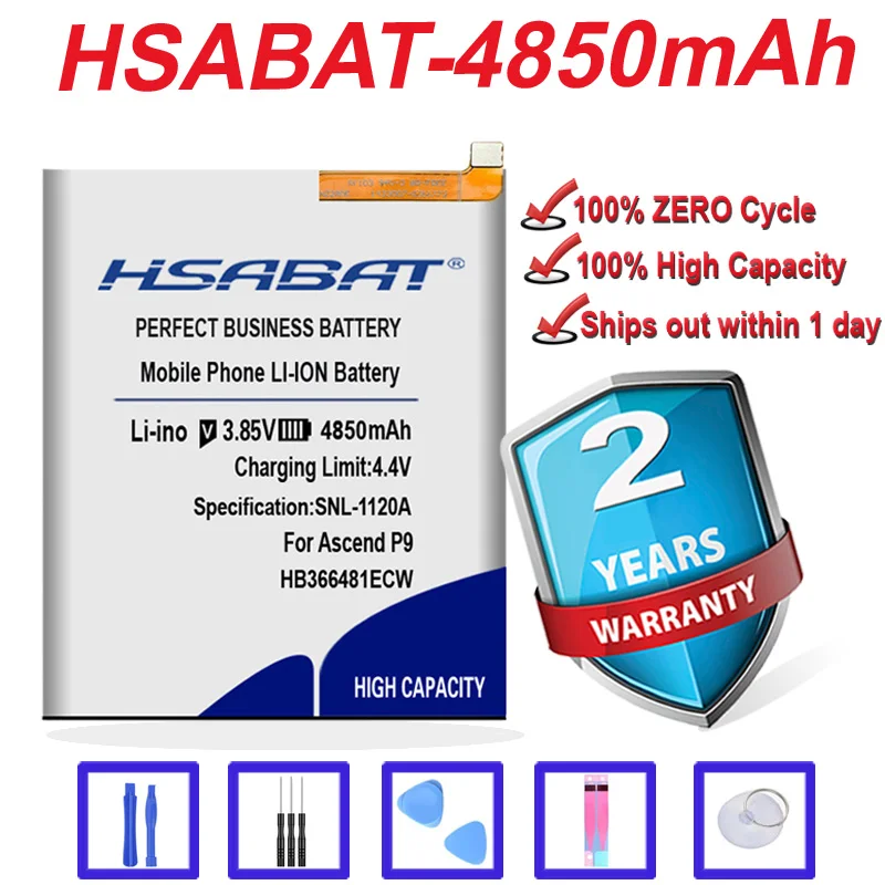 Аккумулятор HSABAT 4850 мАч HB366481ECW для Huawei P9 5C(P9 9 G9 P10 p20 Lite) Honor 8 /Honor Lite/ Y6 II honor 6c pro v9