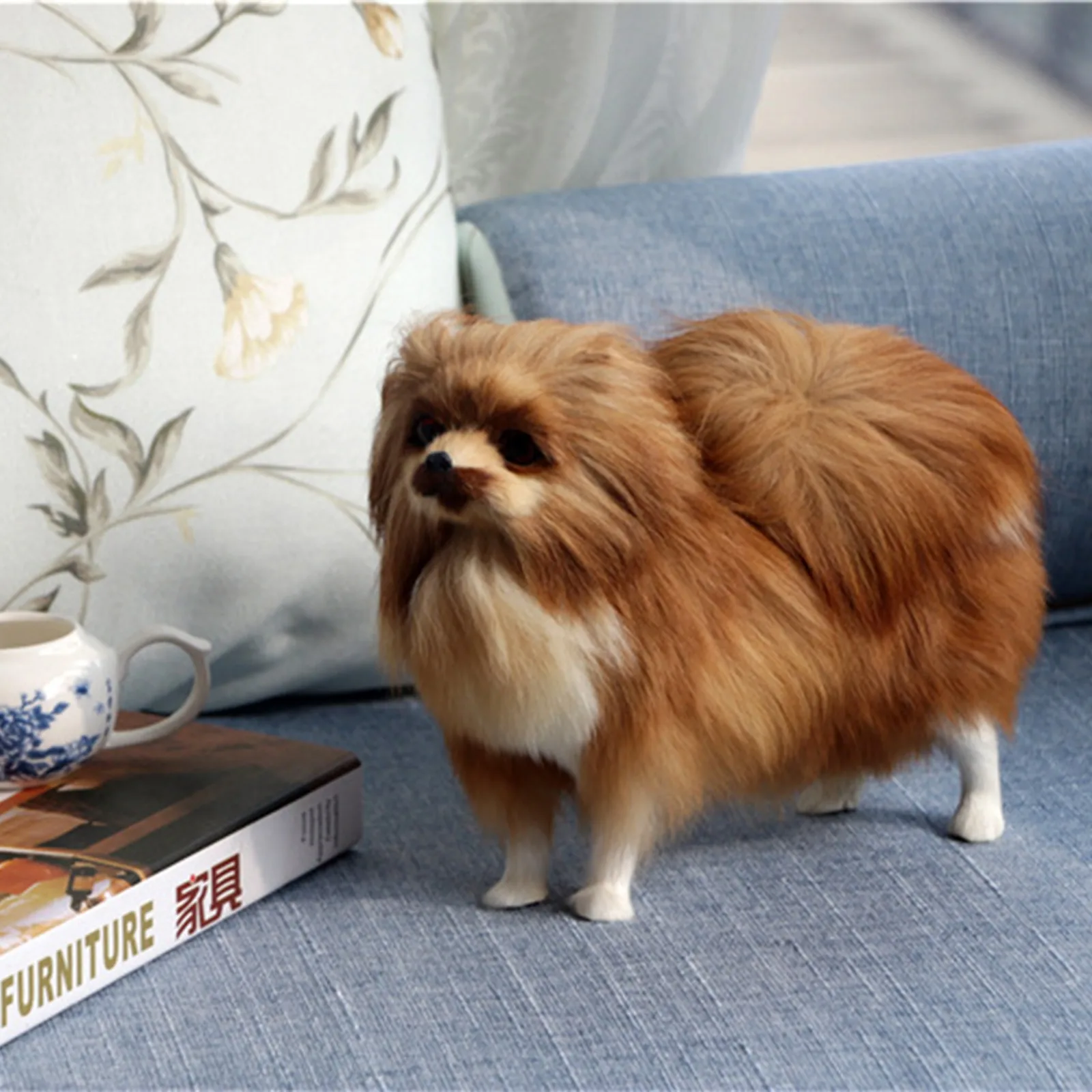 

High Quality 3d Realistic Simulation Dog Toy Plush Pomeranian Toy Doll StufQWd Animal Kids Christmas Gift For Kids 22x7x19cm QW