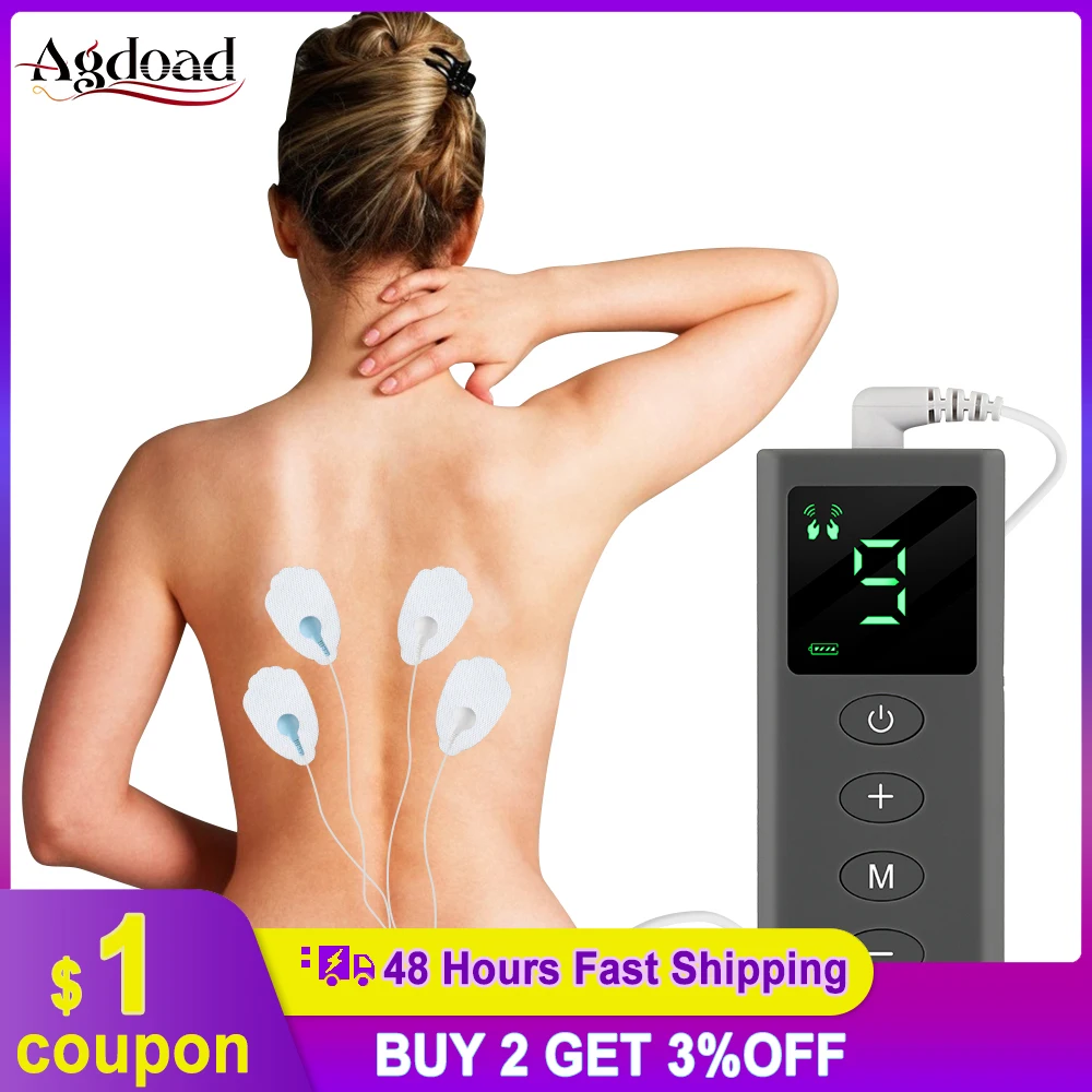 

EMS Tens Machine 4 Modes 9 Intensity Muscle Stimulation Pulse Kneading Massage Tens Electroestimulador for Body Pain Relief