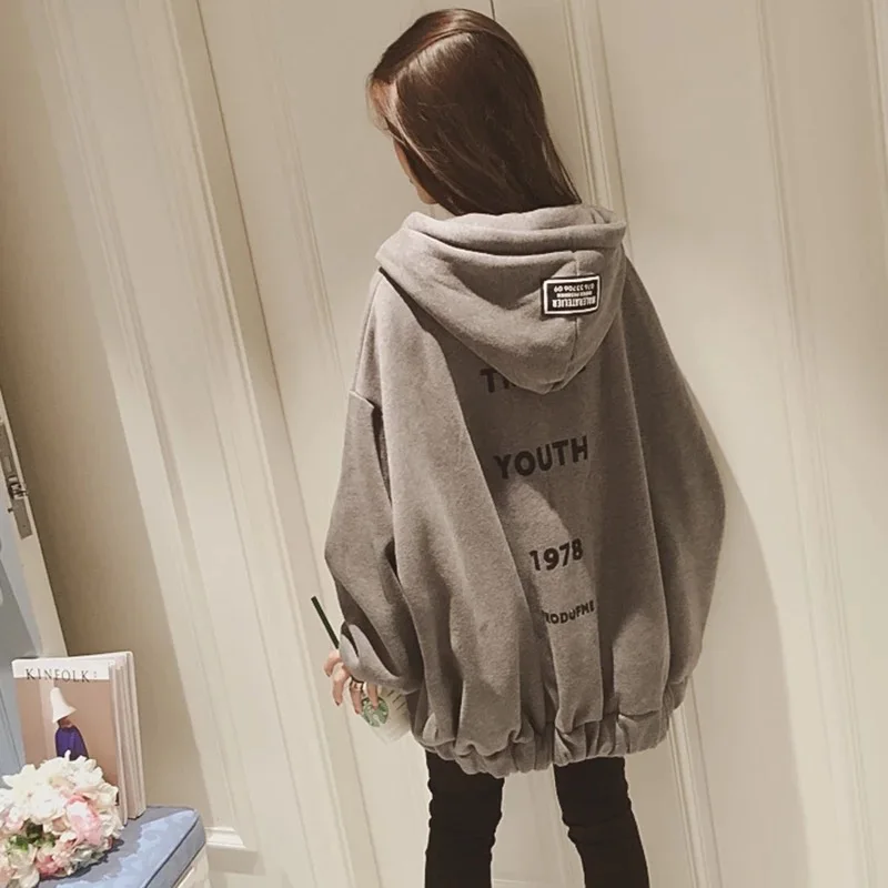 

Hoodies Women Letter Printed Loose Hooded Thicker Warm Sweatshirts Students Plus Velvet Long Sleeve Zip-up Womens All-match Chic