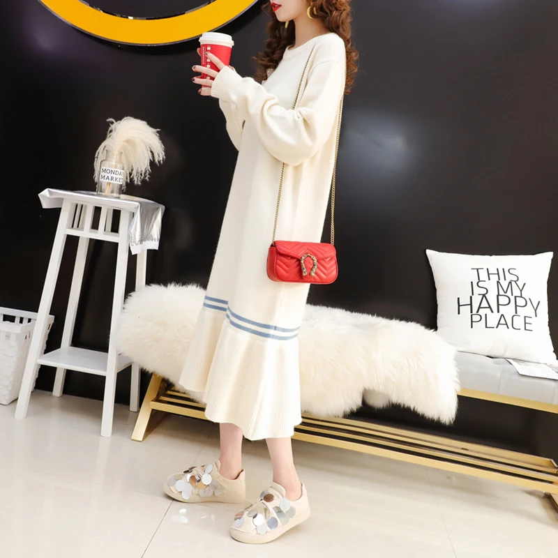 Afei Tony 2019 осень-зима платье-свитер для беременных женщин свободное вязаное платье