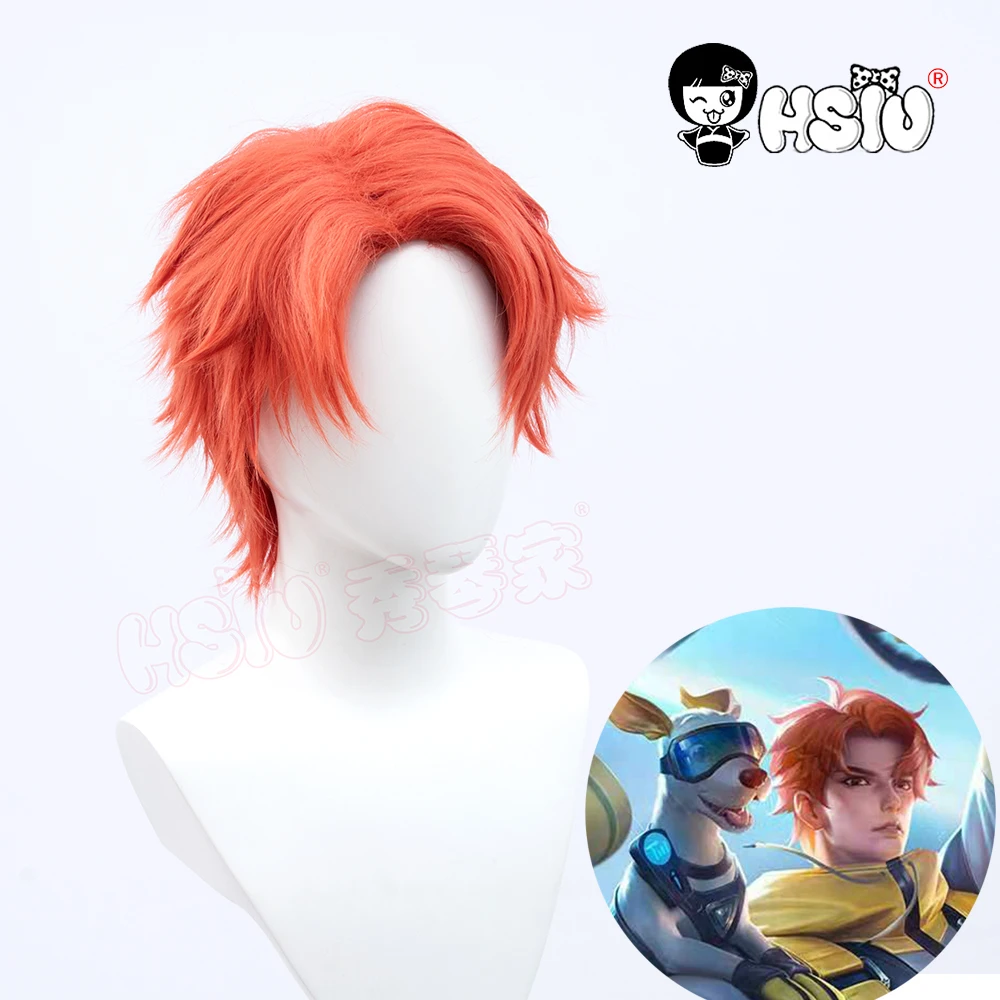

Yang Jian cosplay wig Game King of Glory cosplay 「HSIU 」Fiber synthetic wig Orange short hair Free Brand wig Cap