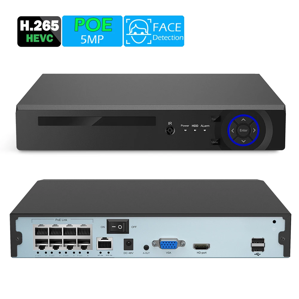 Ip камера видеонаблюдения USAFEQLO H.265 H.264 4/8 каналов POE NVR P2P ONVIF 2 МП/5