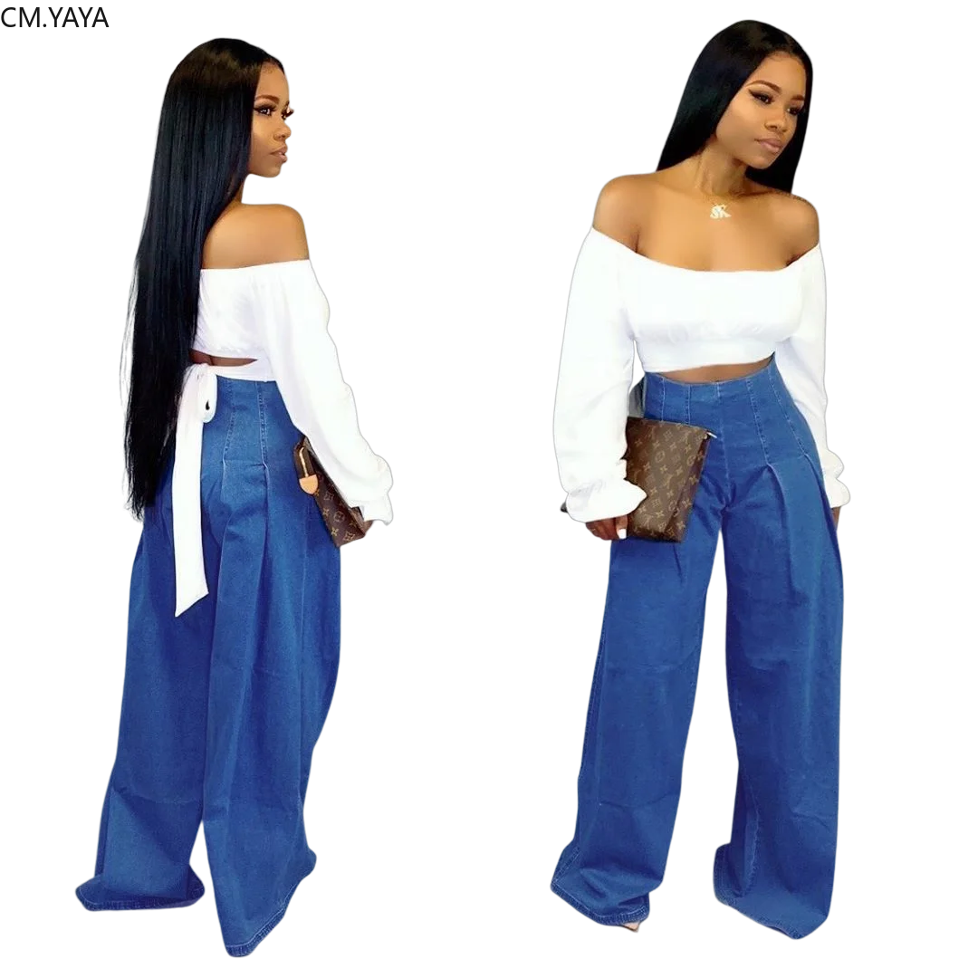 GL Winter Autumn Women's set Full Sleeve Slash Neck Top wide leg jeans Pants suit two piece Casual tracksuit outfit LL6250 | Женская