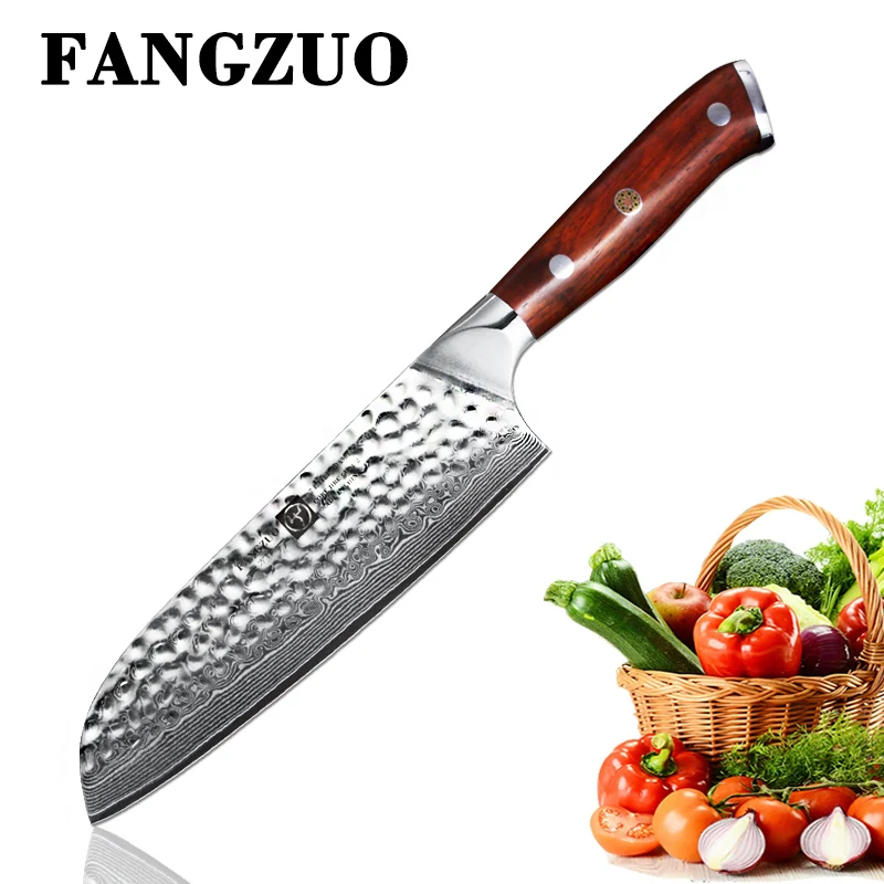 FANGZUO 3 шт. наборы кухонных ножей японский кованый Дамасская сталь шеф-повара сантоку ножи из нержавеющей стали палисандр ручка нож шеф-повара - Цвет: 7 inch Santoku Knife