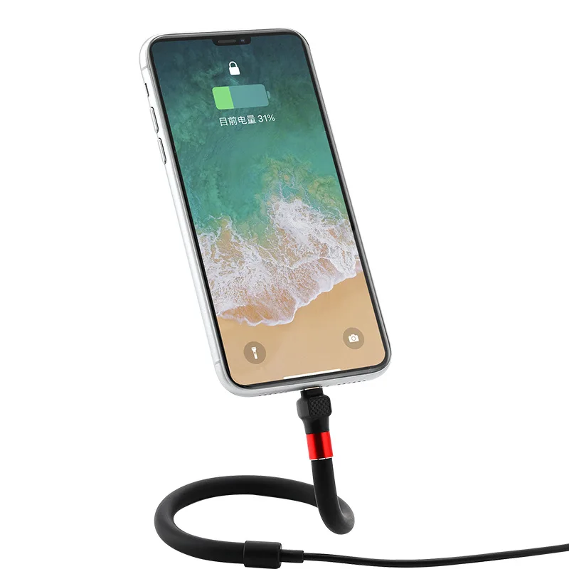 

1PCS Universal Cable Bracket 1.2m USB Quick Charge Charger Type C Data Cord Flexible Phone Holder USB Cable Mobile Phone Cable