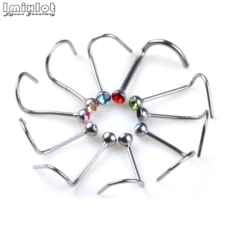 Серьги-гвоздики в нос из нержавеющей стали с кристаллами и стразами 20 шт./лот