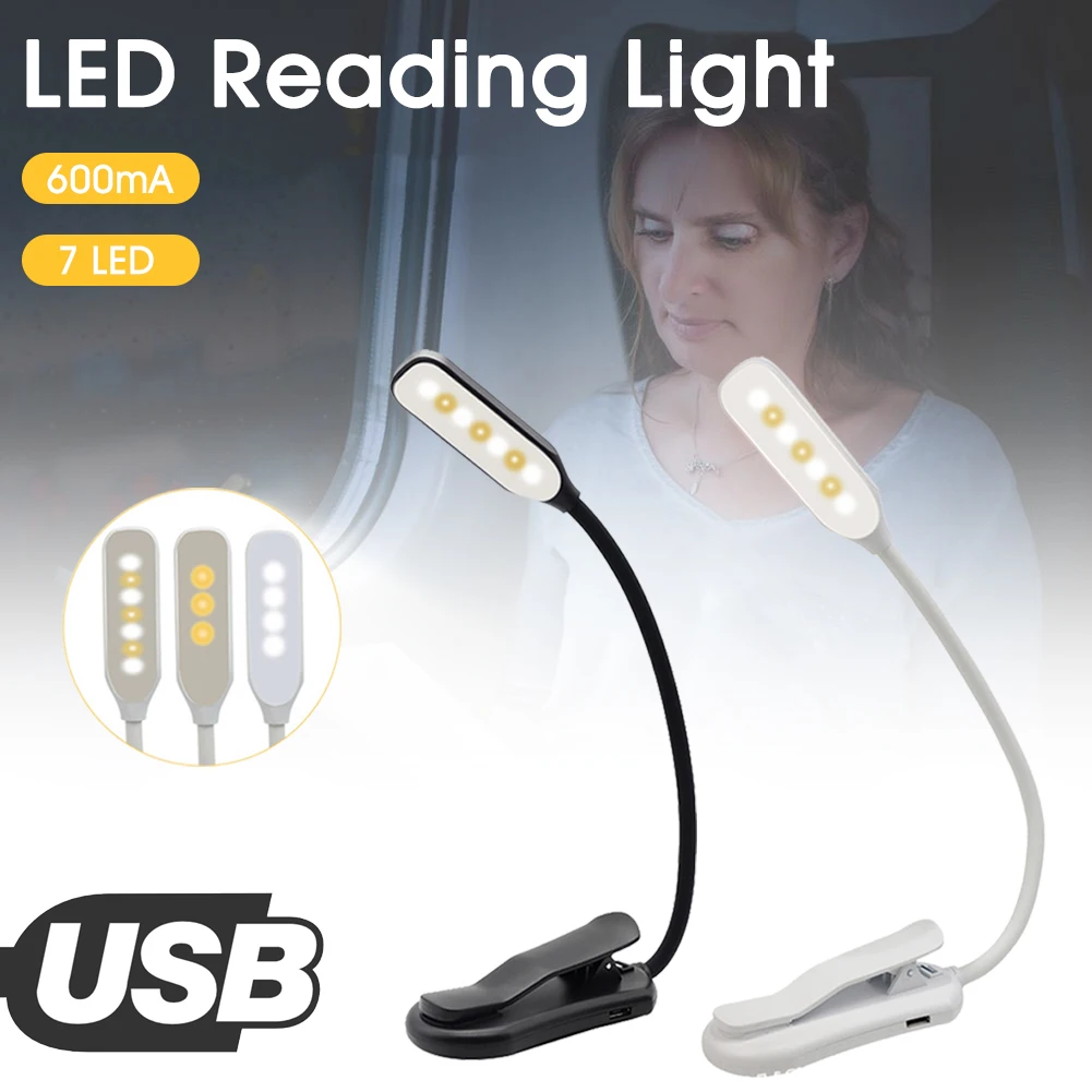 

Portable Desk Reading Light Rechargeable 3 Brightness Levels Flexible Gooseneck Clip On Book Lights for Home Office Dorm Camping