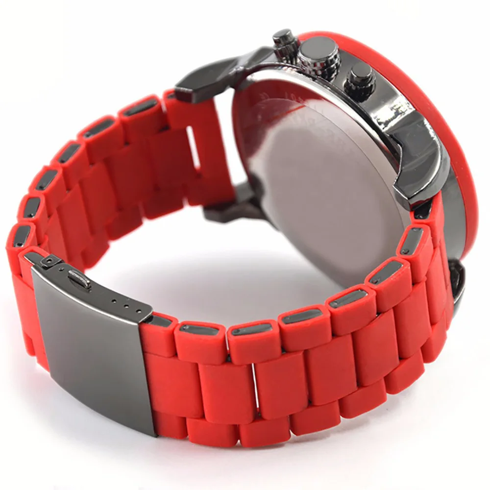 Мужские часы с большим циферблатом двойной ход красные белые стальной ремешок