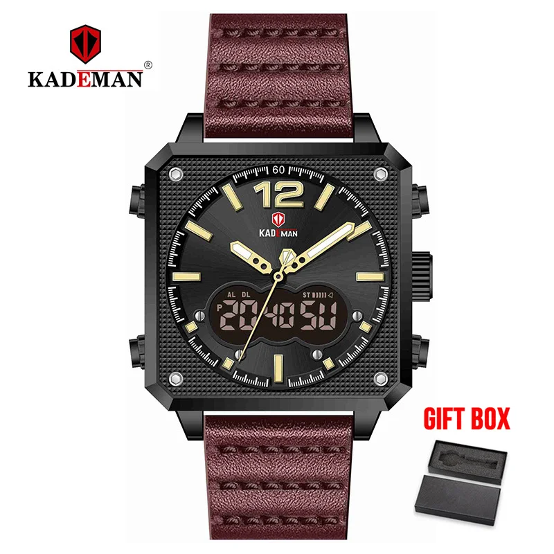 purple black KADEMAN мужские часы спортивные квадратные светодиодный стробоскоп для автомобильной часы водонепроницаемые наружные военные мужские цифровые кожаные Наручные часы Relogio - Цвет: purple black