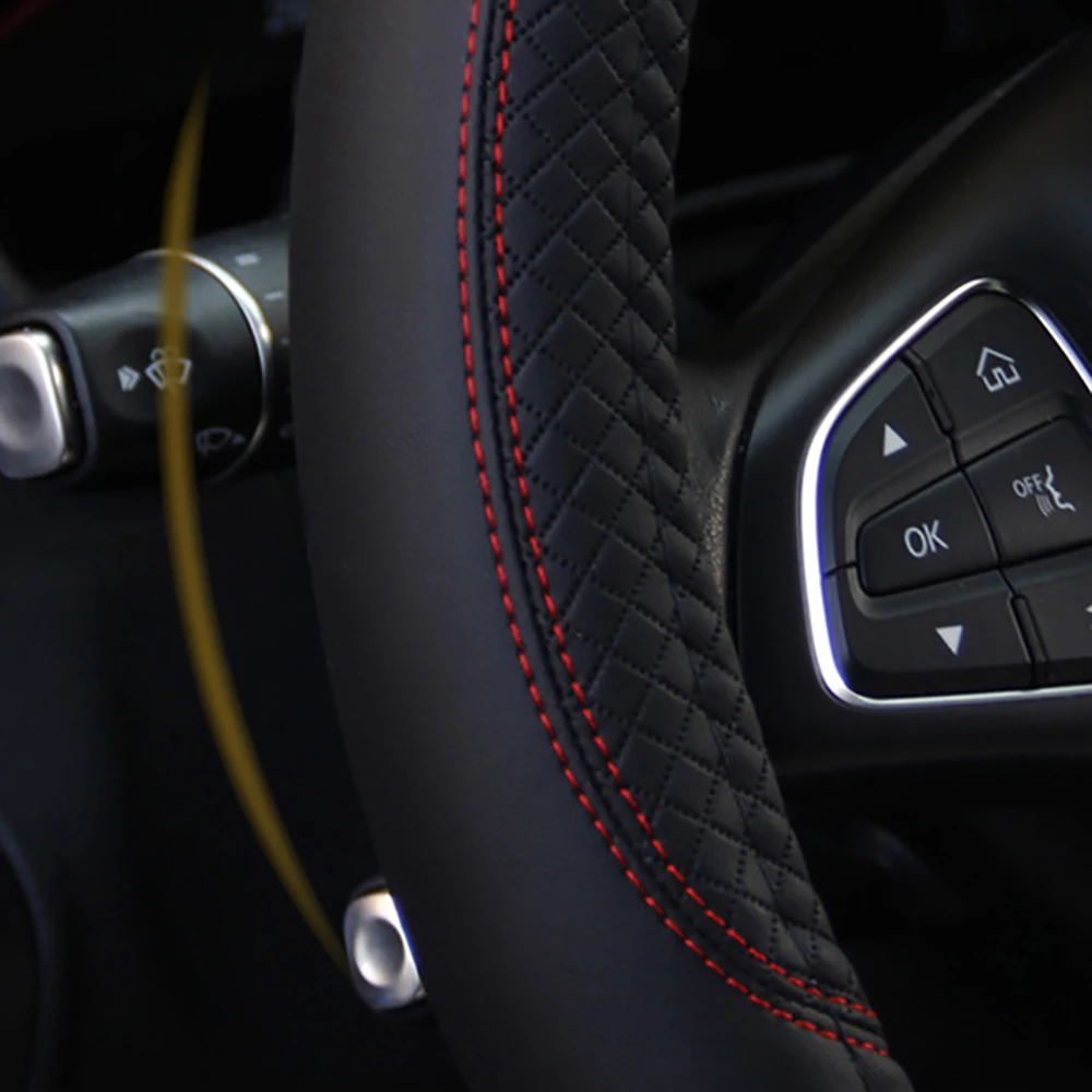 

QFHETJIE Car Steering Wheel Cover Embossed Simulation Leather Wear-resistant and Durable Fashion Interior Accessories