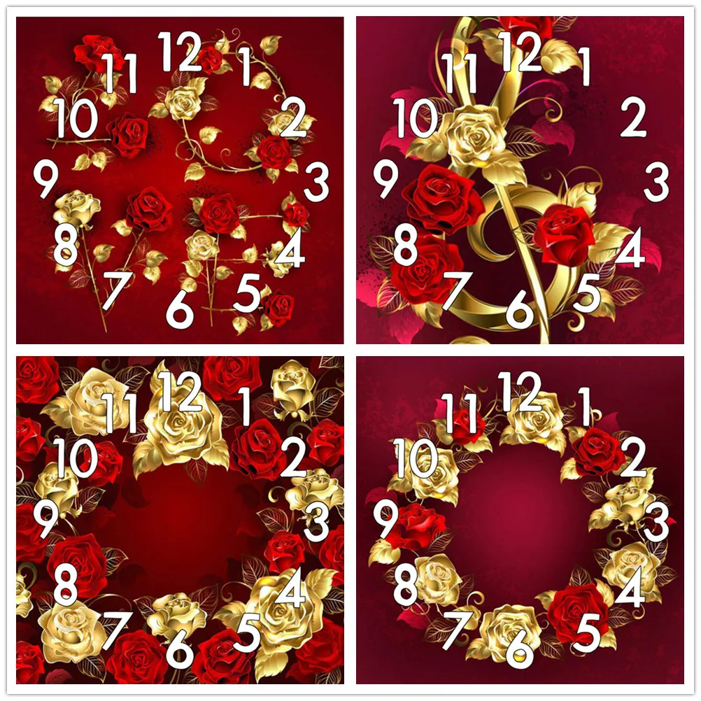 

Dpsprue Full Diamond Painting Cross Stitch With Clock Mechanism Mosaic 5D Diy Square Round Gold Flower 3d Embroidery Gift HG014