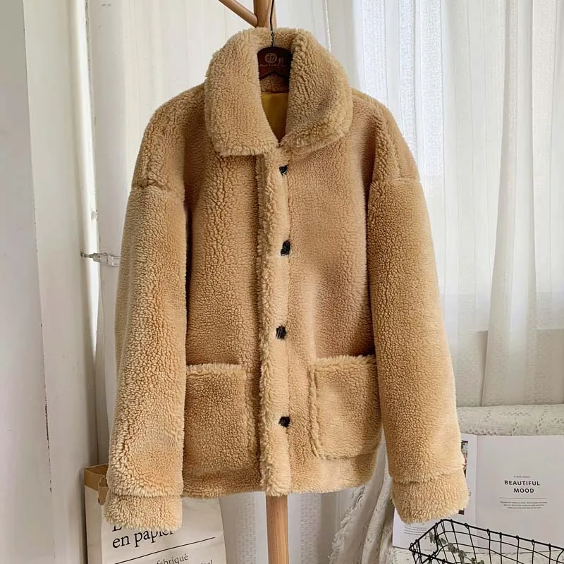 camel fur coat Зимняя утолщенная теплая плюшевая Меховая куртка, пальто для женщин, Повседневная мода, пальто из искусственного меха ягненка, пушистая уютная Свободная верхняя одежда для женщин - Цвет: camel fur coat