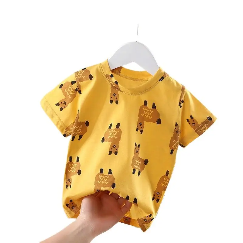 

Children's leopard print cotton short-sleeved T-shirt summer new style boy girl baby fashion trend top P4220