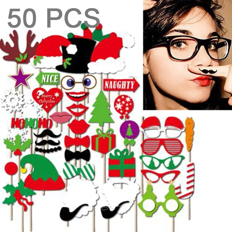 

50 шт./компл. DIY Забавные рождественские украшения для дня рождения, усы, губы на палочке, маска для карт, реквизит для фотобудки