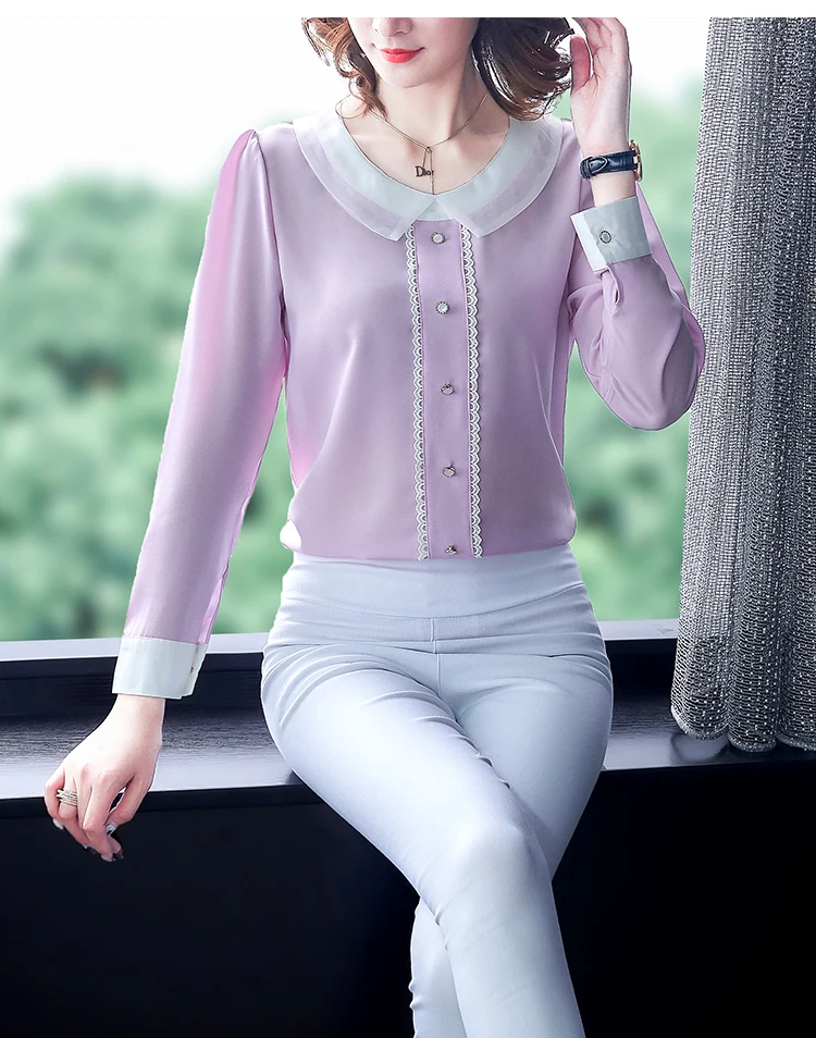 Женские блузки blusa mujer moda с круглым отложным воротником и длинным рукавом, шифоновые Женские топы и блузки размера плюс, женские топы 6933 50