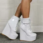 Женские ботильоны на платформе BERZIMER, белые блестящие ботинки на танкетке, женские ботинки больших размеров 41, 42, 50, 52