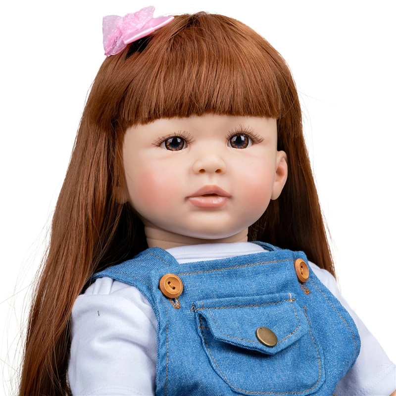 

T5EC 23’’ Baby Girl Cuddle Doll Reborn Simulation Toy Lovely Heavy Weight Lifelike Toy with Rooted Hair Newborn Birthday Gift