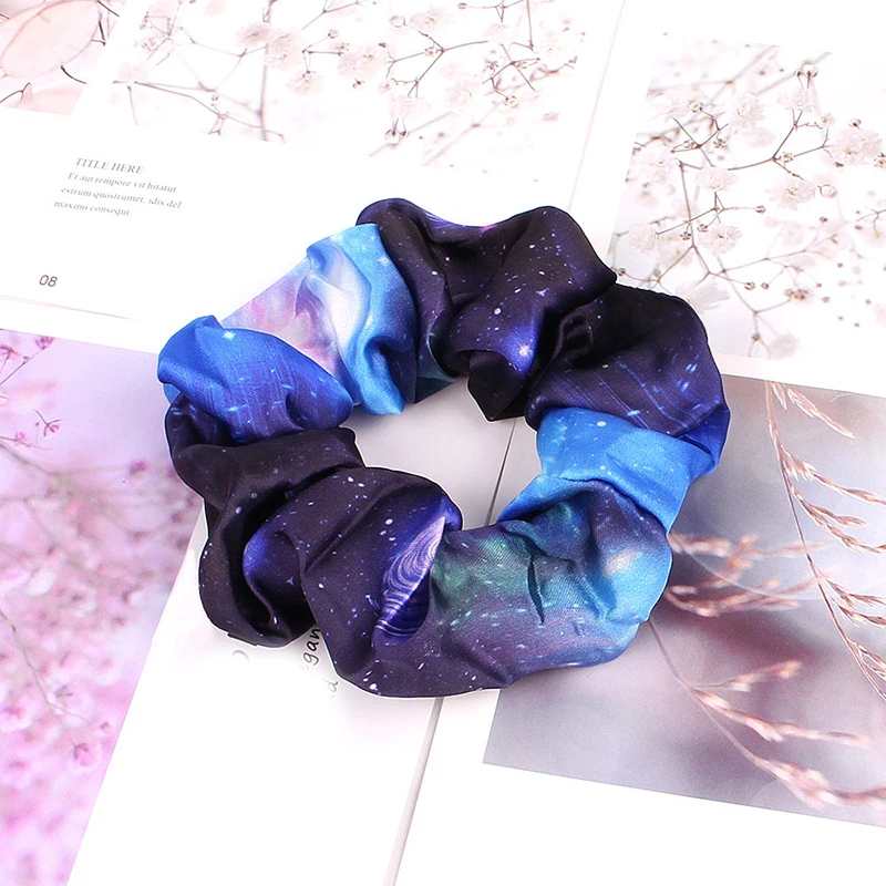 

Simple Chiffon Scrunchies Elastic Hair Rope Ties Ring Starry Sky Tie-dye Print Rubber band Ponytail Hair accessories Hair Rope