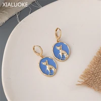 xialuoke new cute romantic geometry oval matte gold cat dangle earrings for women lovely summer trendy jewelry accessories